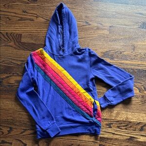Aviator Nation Blue Hoodie with Rainbow Stripes